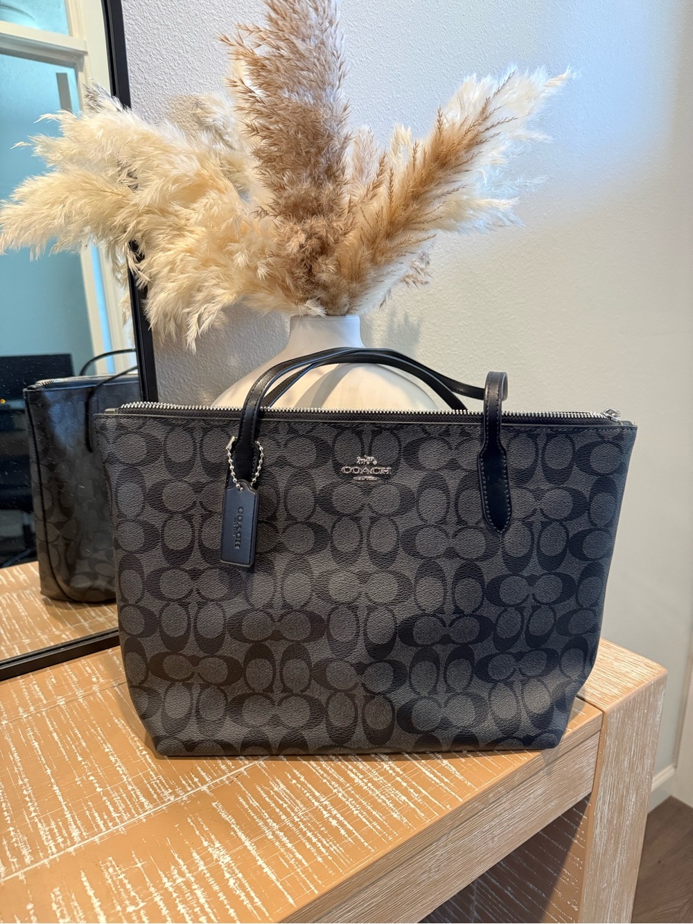 Coach Black Signature Jacquard Zip Tote